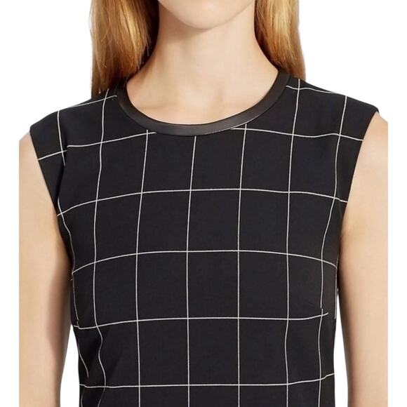 Lauren Ralph Lauren Leather Trim Dress Size 6 Windowpane Plaid Black Sheath - Picture 4 of 8